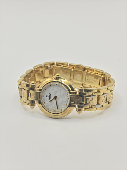 Fendi 770L Quartz Watch Gold Tone Bracelet White Dial Women Swiss Made - 253