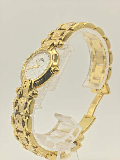 Fendi 770L Quartz Watch Gold Tone Bracelet White Dial Women Swiss Made - 253