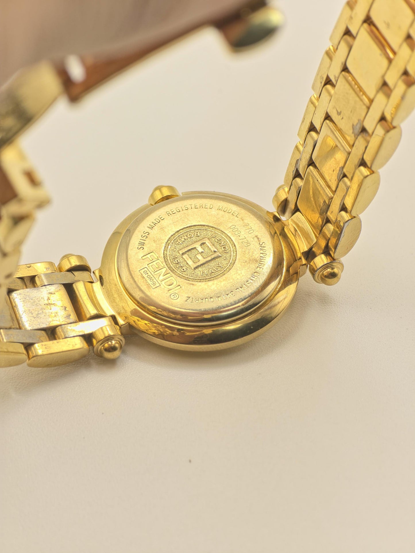 Fendi 770L Quartz Watch Gold Tone Bracelet White Dial Women Swiss Made - 253