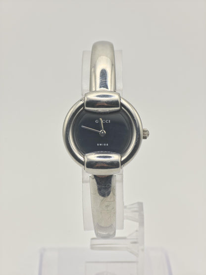 Gucci 1400L Quartz Watch Black Dial Stainless Steel Bangle Women Swiss Made- 255