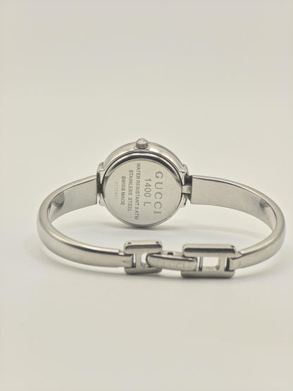 Gucci 1400L Quartz Watch Black Dial Stainless Steel Bangle Women Swiss Made- 255