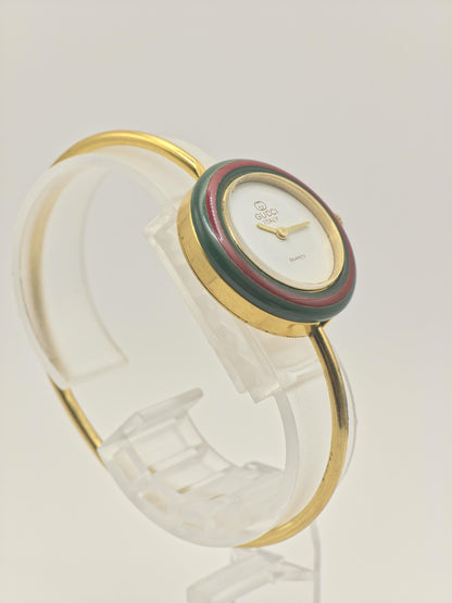 Gucci Vintage Bangle Watch White Dial Gold Tone Bracelet Women Quartz - 256