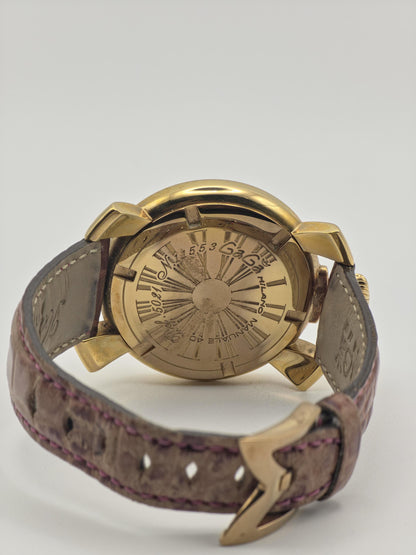 GaGa Milano 5021 Quartz Watch Gold Tone Pink Leather Strap Unisex - 259