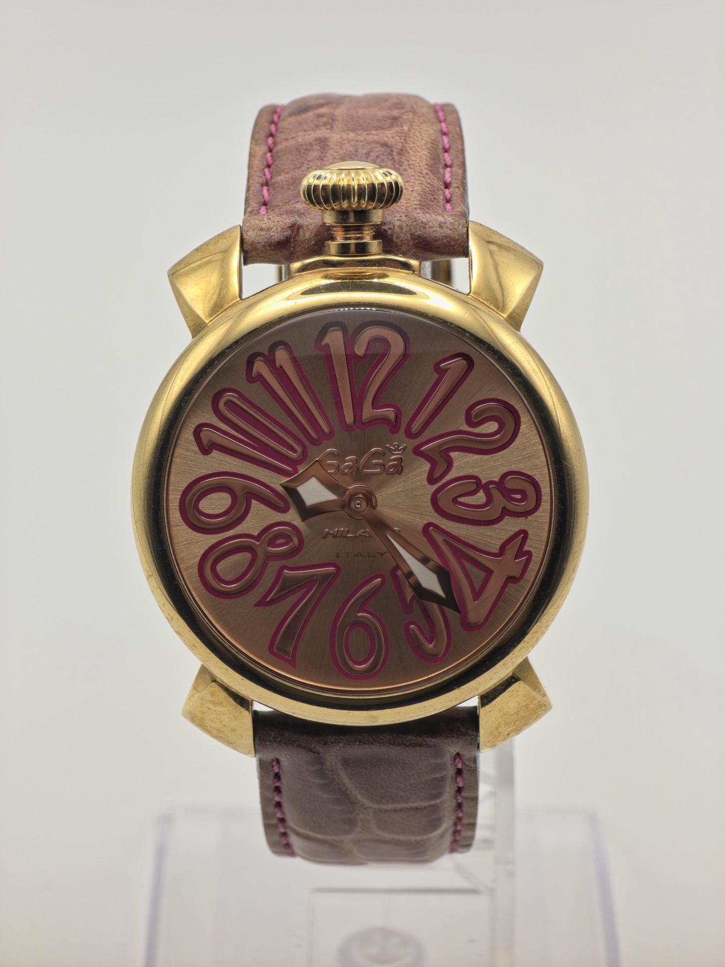 GaGa Milano 5021 Quartz Watch Gold Tone Pink Leather Strap Unisex - 259