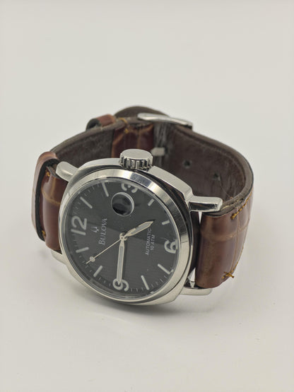 Bulova BVV401 Automatic Watch Black Dial Date 10ATM Leather Strap Men - 260