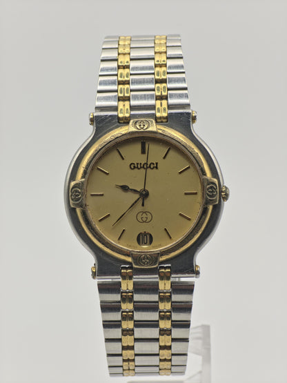 Gucci 9000M Quartz Watch Two Tone Stainless Steel Unisex Swiss Made - 261