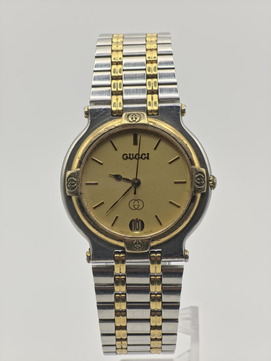 Gucci 9000M Quartz Watch Two Tone Stainless Steel Unisex Swiss Made - 261