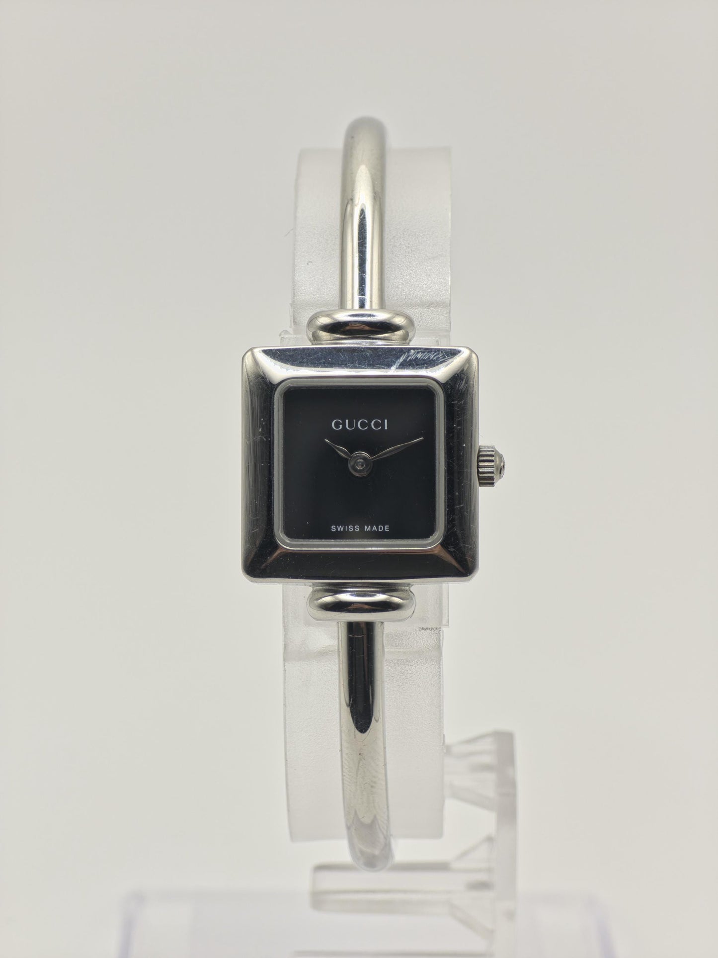 Gucci 1900L Quartz Watch Black Dial Stainless Steel Bangle Bracelet Women - 262