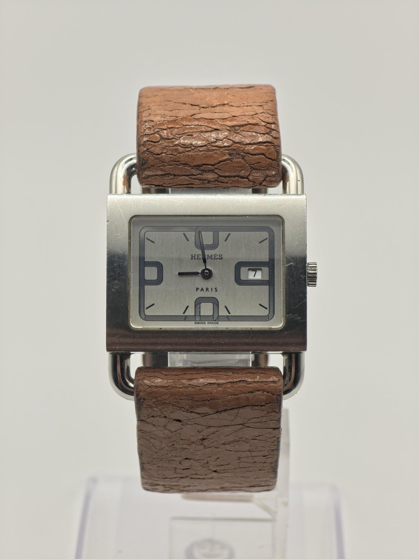 Hermes BA1.510 Barenia Quartz Watch Silver Dial Leather Strap Women Swiss - 263
