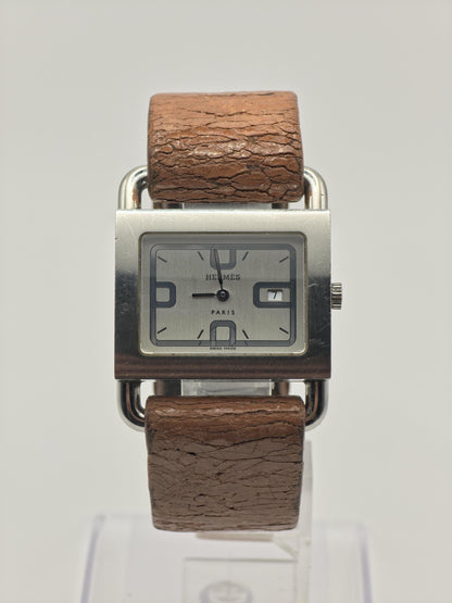 Hermes BA1.510 Barenia Quartz Watch Silver Dial Leather Strap Women Swiss - 263