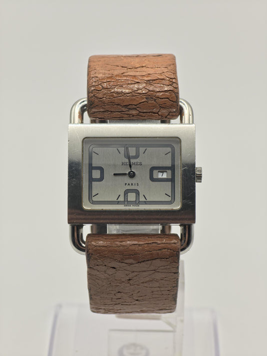 Hermes BA1.510 Barenia Quartz Watch Silver Dial Leather Strap Women Swiss - 263