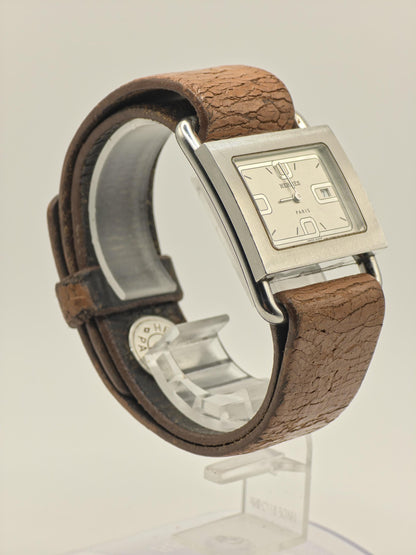 Hermes BA1.510 Barenia Quartz Watch Silver Dial Leather Strap Women Swiss - 263