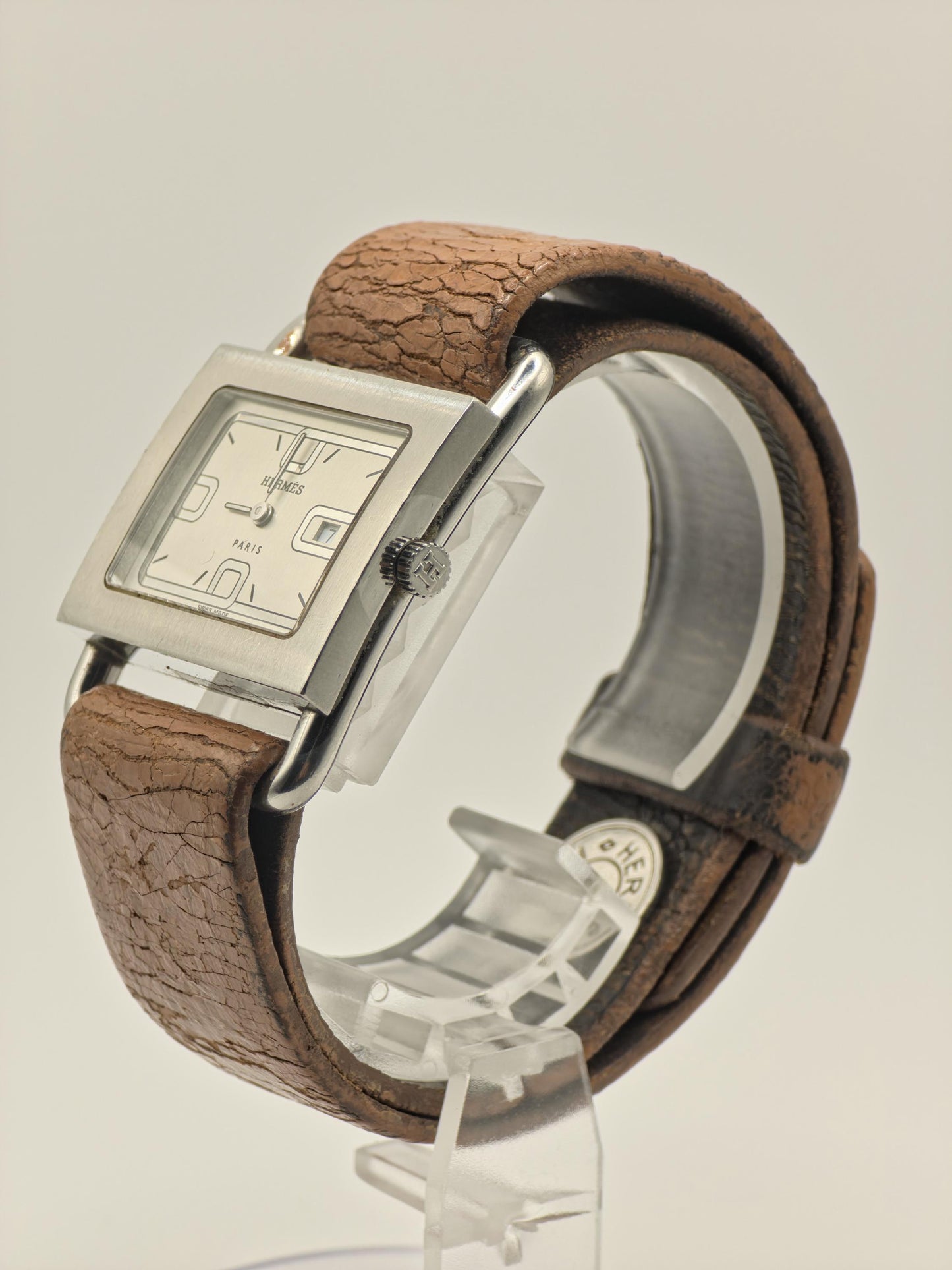 Hermes BA1.510 Barenia Quartz Watch Silver Dial Leather Strap Women Swiss - 263