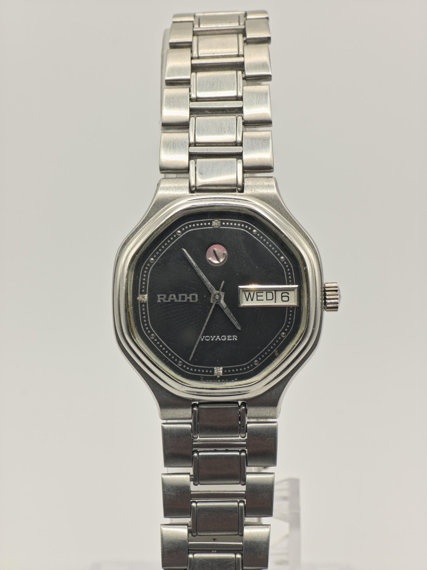 Rado Voyager Automatic Day Date Watch Black Dial Bracelet Vintage Men Swiss -268