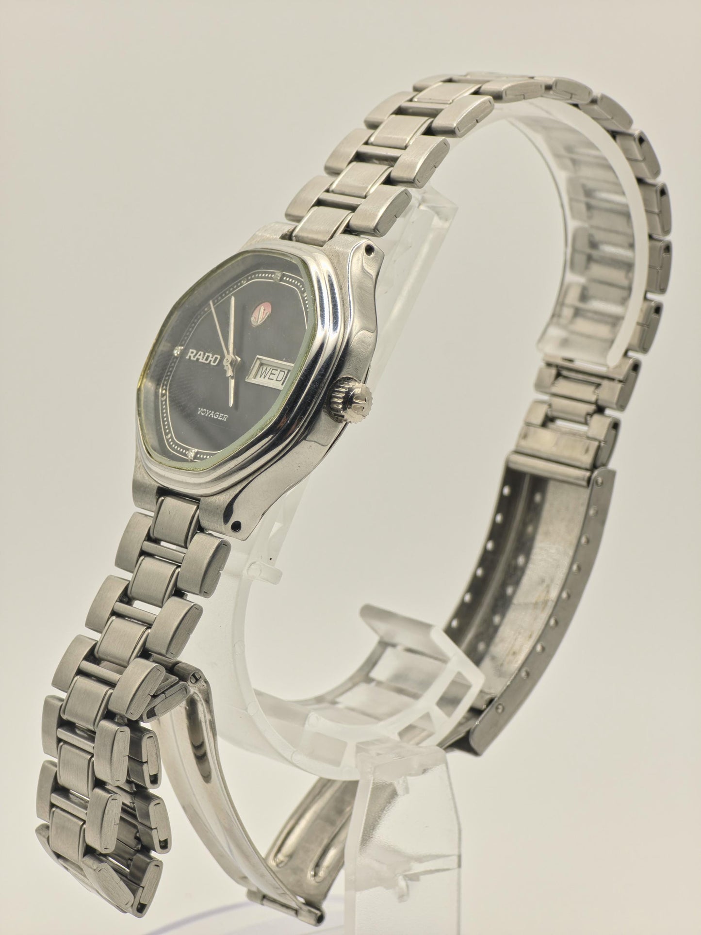 Rado Voyager Automatic Day Date Watch Black Dial Bracelet Vintage Men Swiss -268