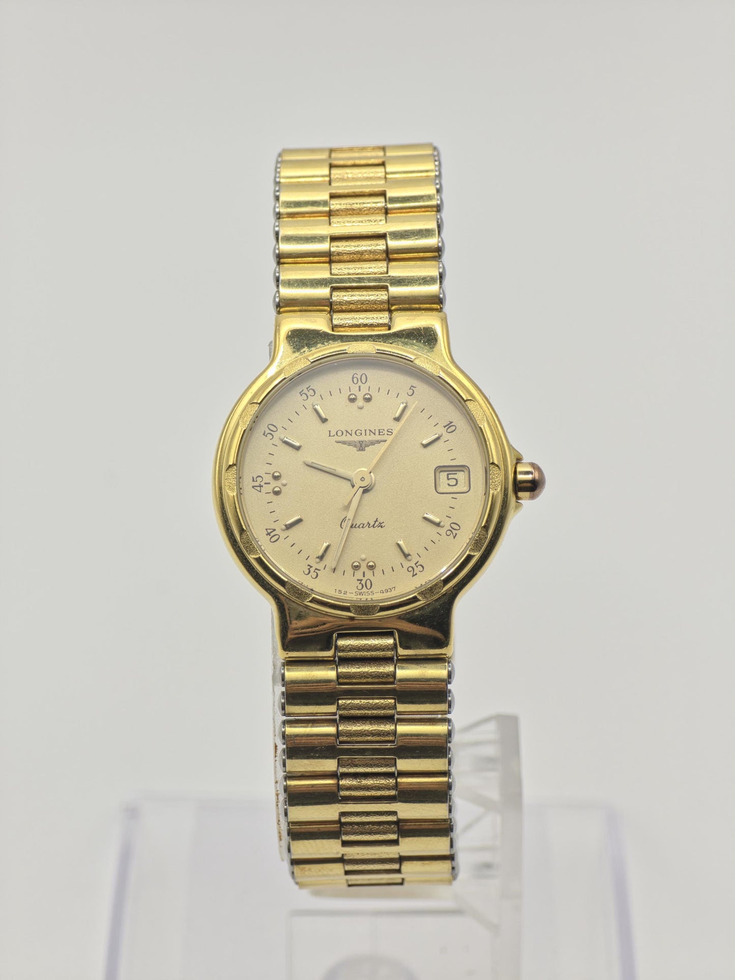 Longines Conquest Quartz Watch Gold Dial Gold Plated Bracelet Women Swiss - 269