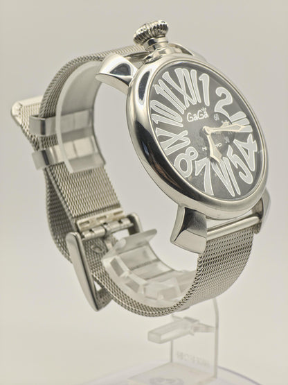 GaGa Milano Manuale 46 Watch Black Dial Mesh Bracelet Quartz Men Italy - 270