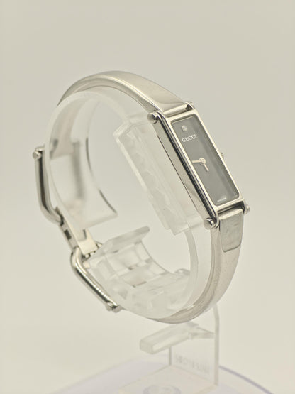 Gucci 1500L Quartz Watch Black Dial Diamond Bangle Bracelet Women Swiss - 273