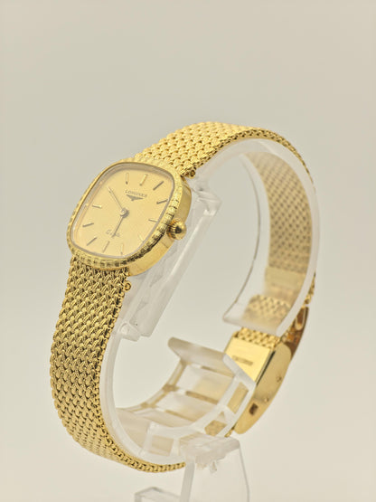 Longines Quartz Watch Gold Dial Square Case Mesh Bracelet Women Swiss Vintage - 274