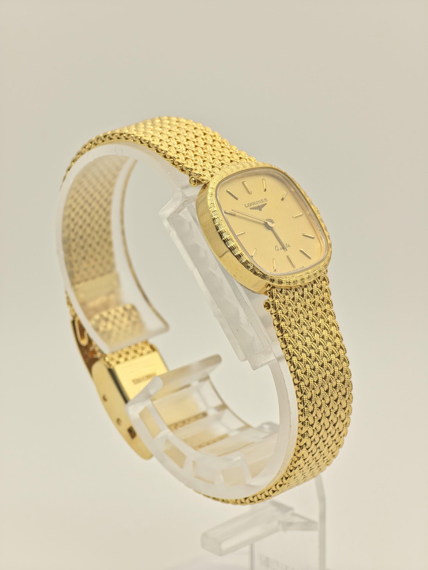 Longines Quartz Watch Gold Dial Square Case Mesh Bracelet Women Swiss Vintage - 274