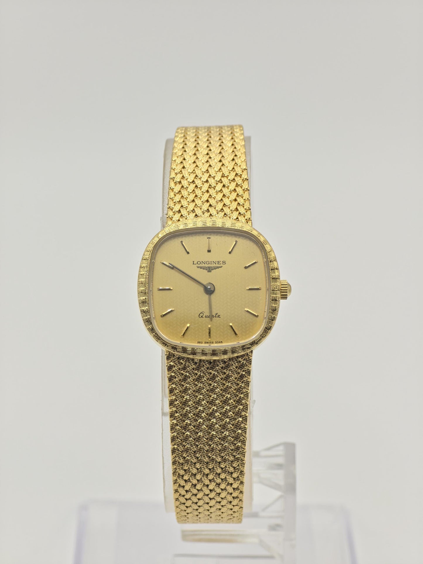 Longines Quartz Watch Gold Dial Square Case Mesh Bracelet Women Swiss Vintage - 274