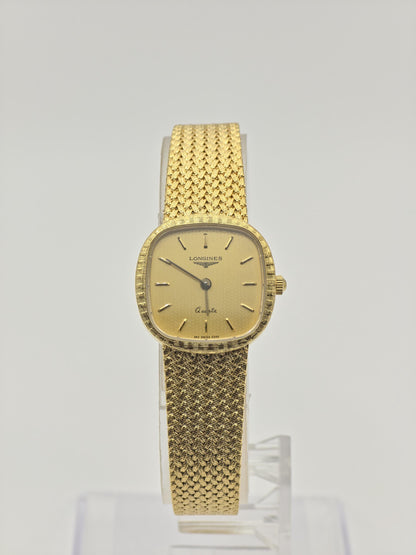 Longines Quartz Watch Gold Dial Square Case Mesh Bracelet Women Swiss Vintage - 274