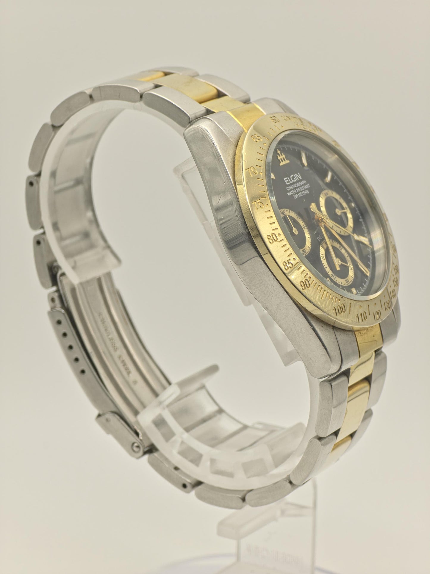Elgin Chronograph Quartz Watch Two Tone Tachymeter 200M Men FK1059G - 280