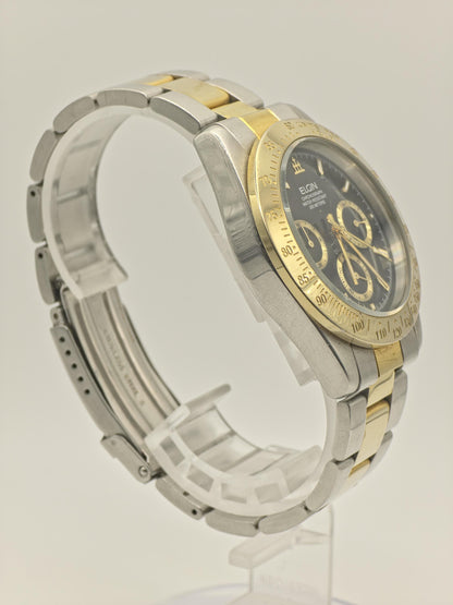 Elgin Chronograph Quartz Watch Two Tone Tachymeter 200M Men FK1059G - 280