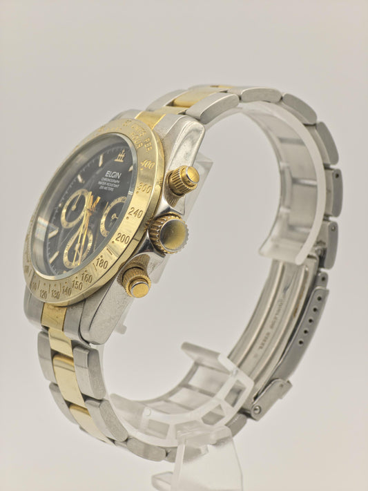 Elgin Chronograph Quartz Watch Two Tone Tachymeter 200M Men FK1059G - 280