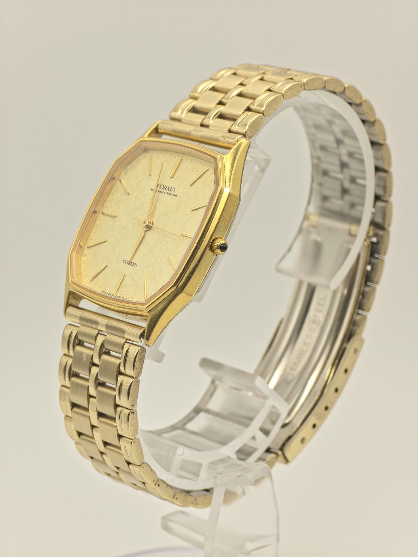 Citizen Forma Quartz Watch Gold Dial Gold Tone Square Case Men Vintage- 282