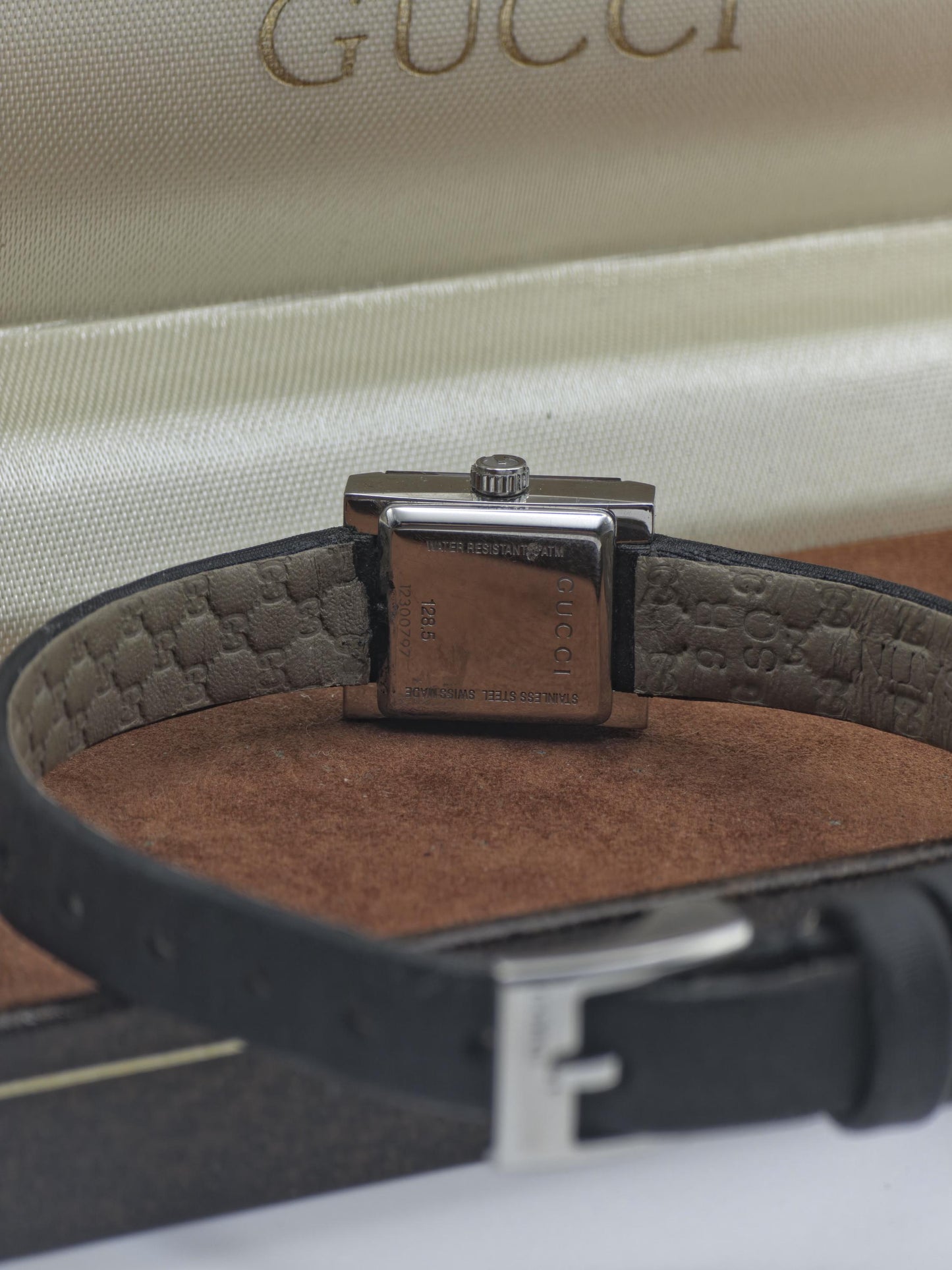 Gucci 128.5 Quartz Watch Black Dial Square Case Women - 240