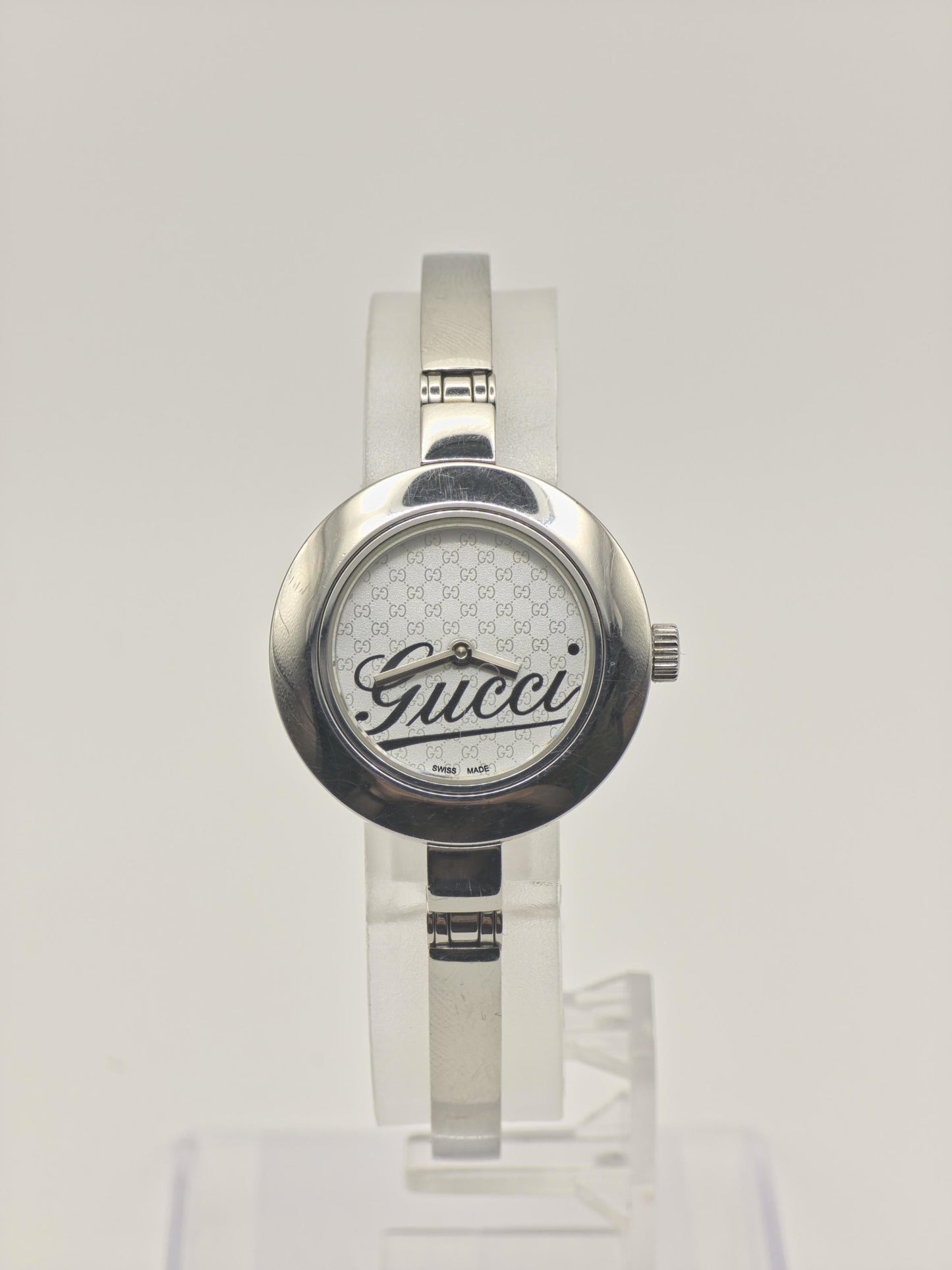 Gucci 105 Quartz Watch GG Monogram Dial Silver Women Box Only | - 244