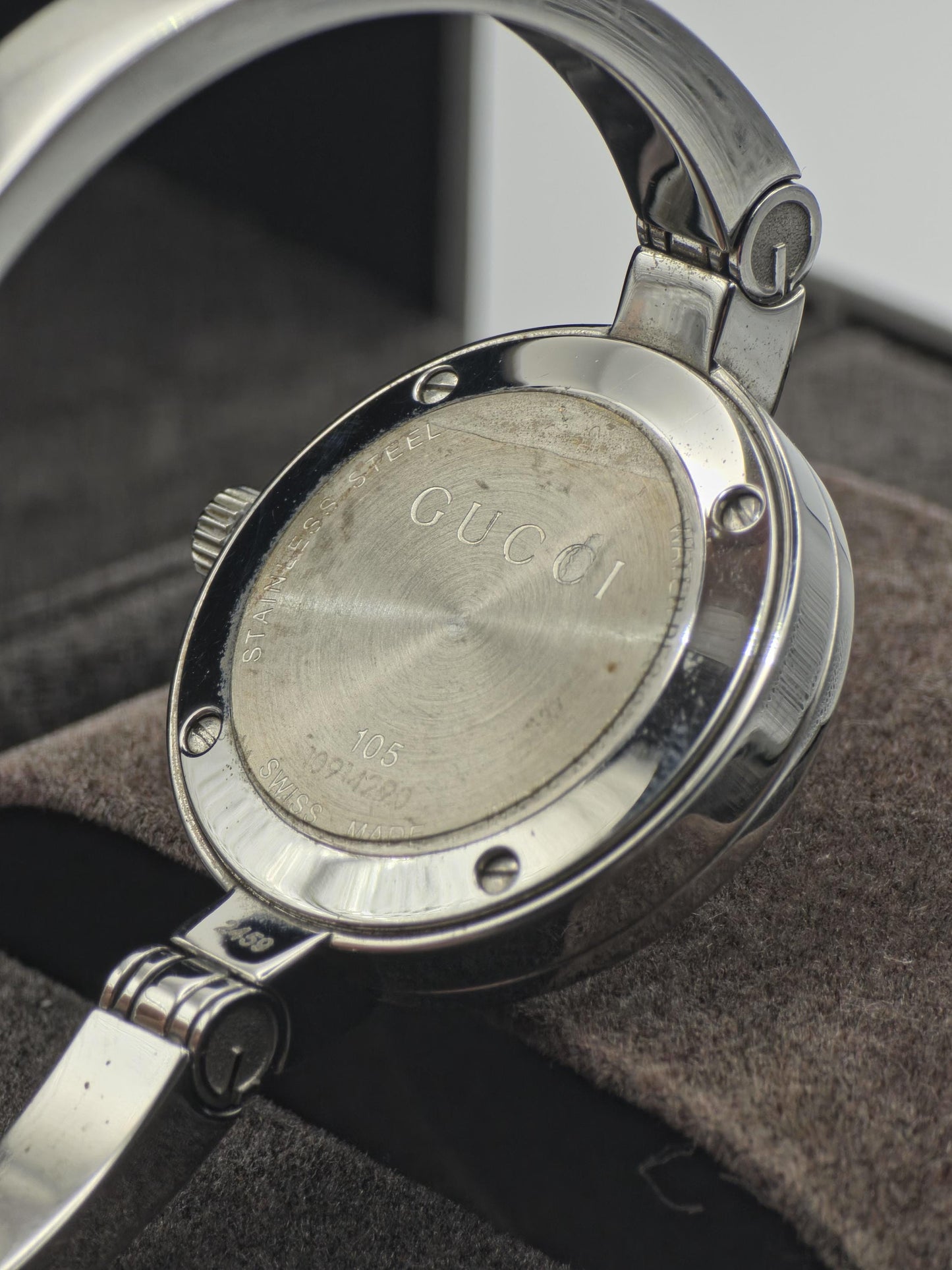 Gucci 105 Quartz Watch GG Monogram Dial Silver Women Box Only | - 244