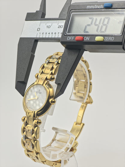 Fendi 770L Quartz Watch Gold Tone Bracelet White Dial Women Swiss Made - 253