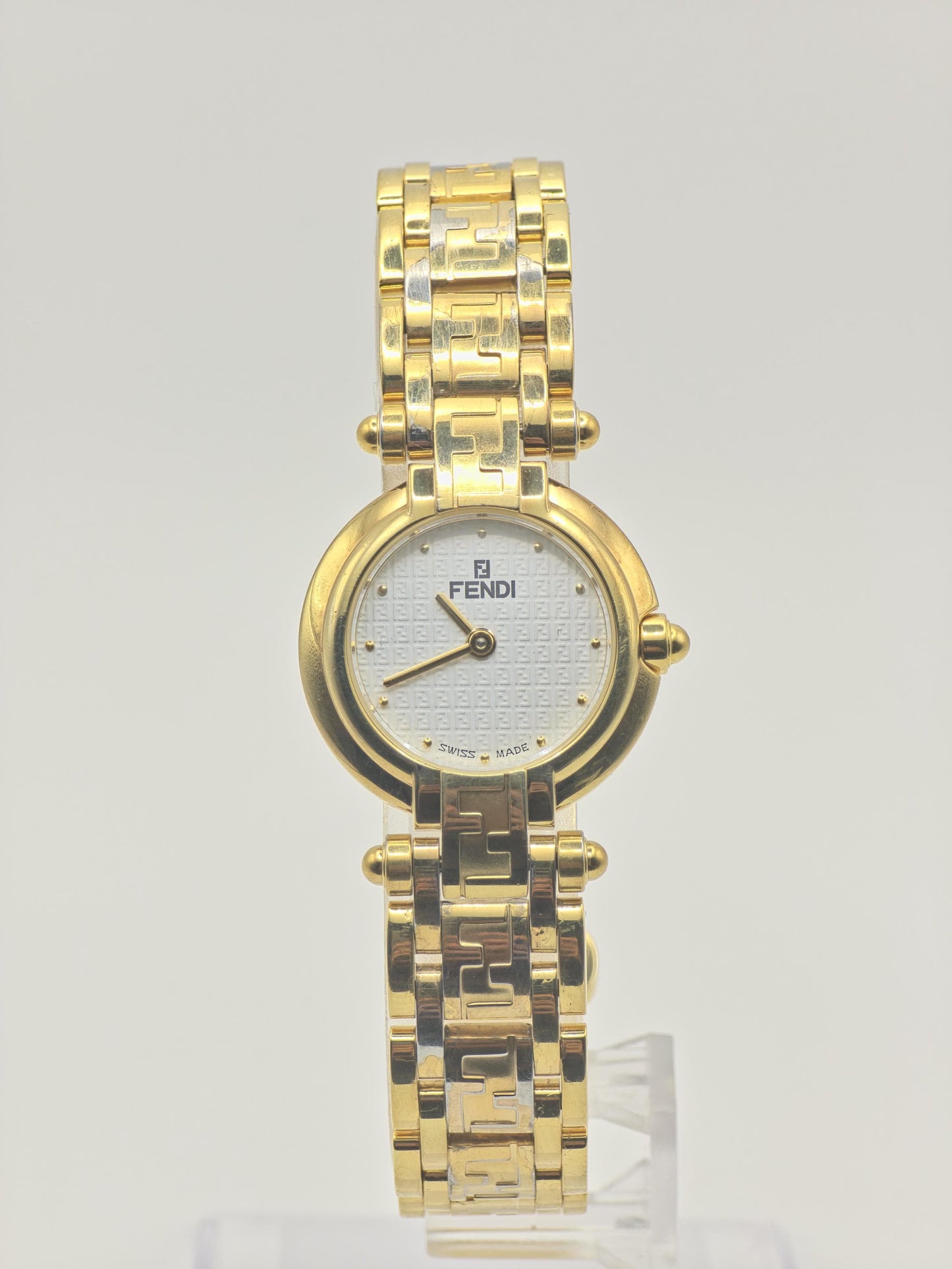 Fendi 770L Quartz Watch Gold Tone Bracelet White Dial Women Swiss Made - 253