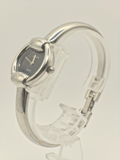 Gucci 1400L Quartz Watch Black Dial Stainless Steel Bangle Women Swiss Made- 255