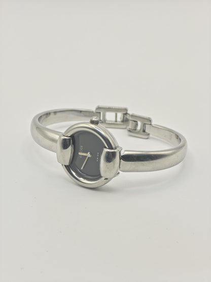 Gucci 1400L Quartz Watch Black Dial Stainless Steel Bangle Women Swiss Made- 255