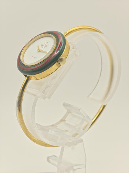 Gucci Vintage Bangle Watch White Dial Gold Tone Bracelet Women Quartz - 256