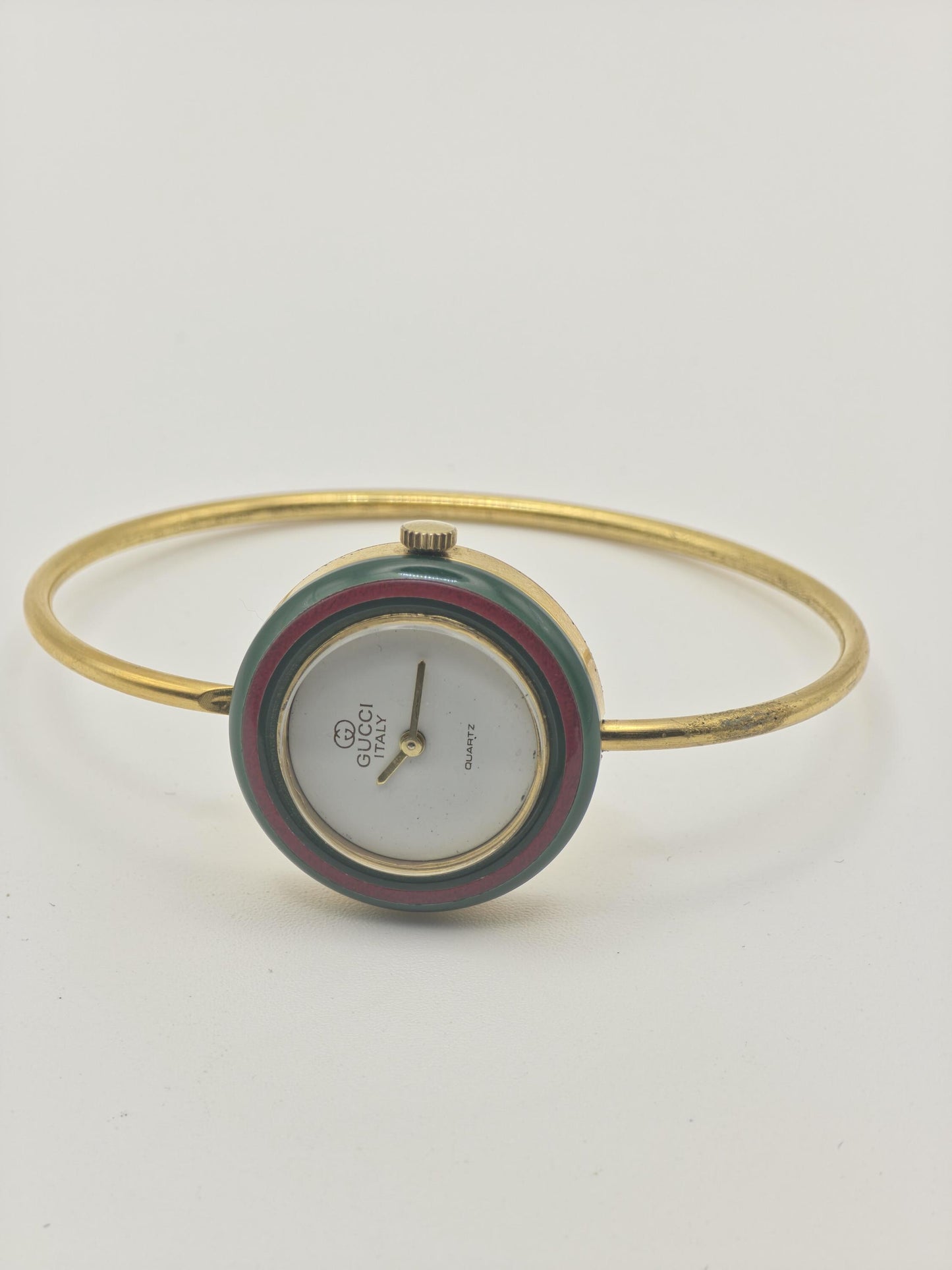 Gucci Vintage Bangle Watch White Dial Gold Tone Bracelet Women Quartz - 256