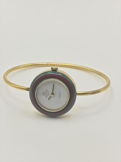 Gucci Vintage Bangle Watch White Dial Gold Tone Bracelet Women Quartz - 256