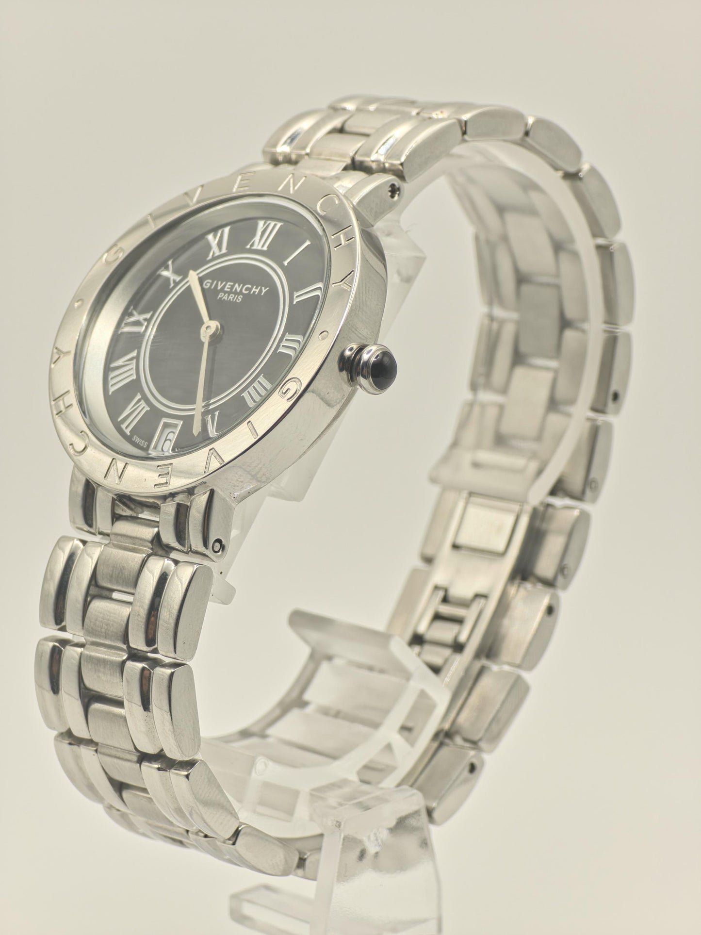 Givenchy RA700491 Quartz Watch Grey Dial Date Stainless Steel Men Swiss Made-257