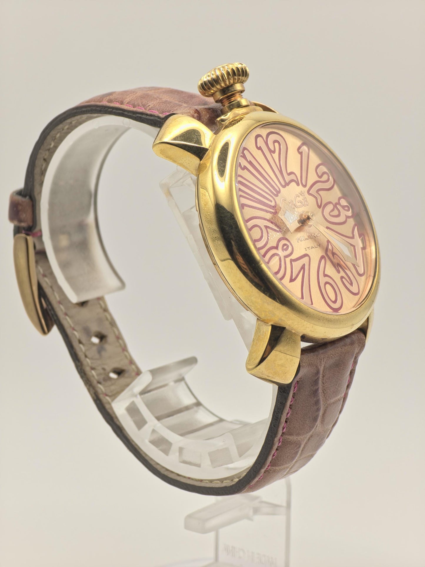 GaGa Milano 5021 Quartz Watch Gold Tone Pink Leather Strap Unisex - 259