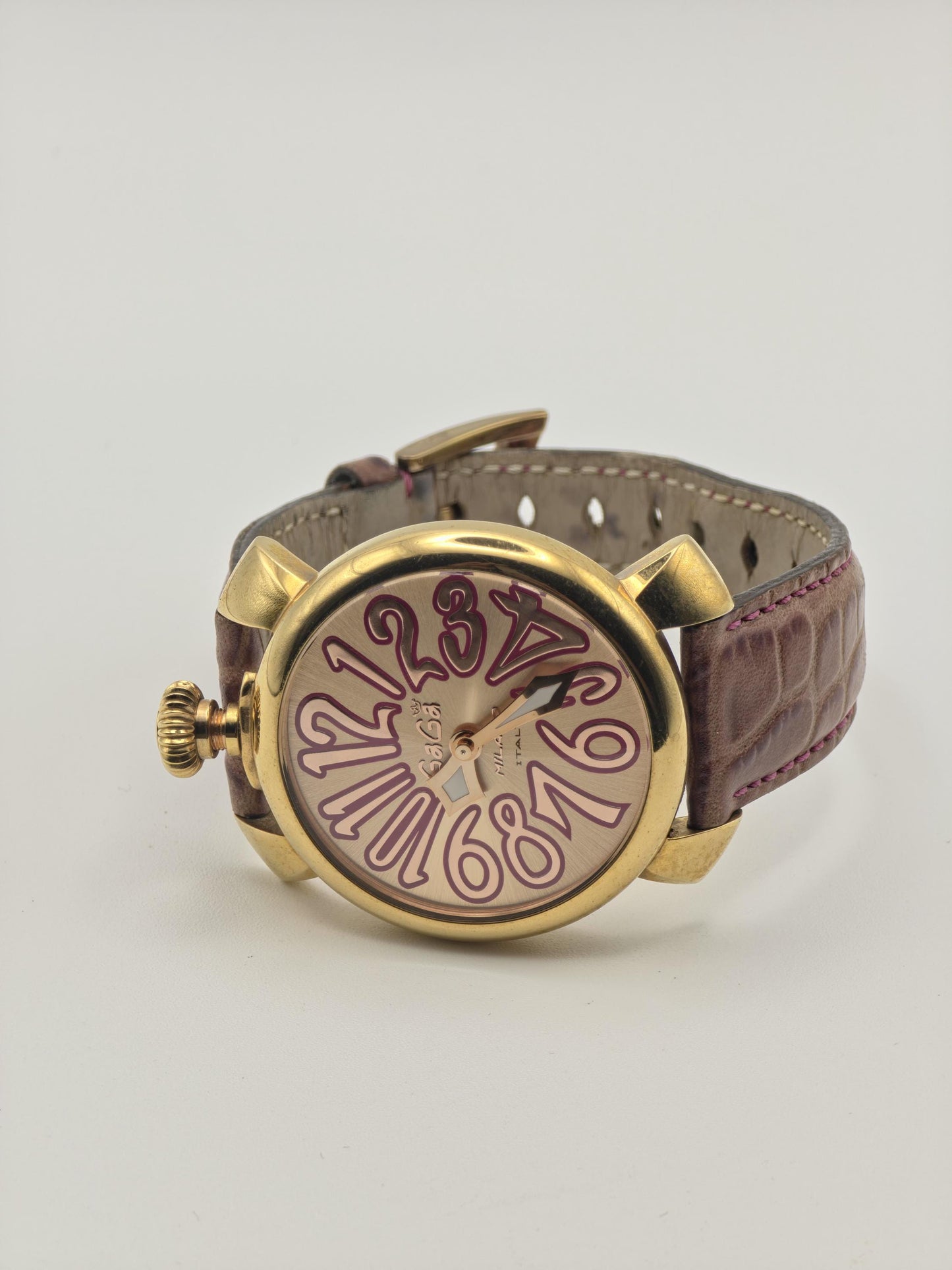 GaGa Milano 5021 Quartz Watch Gold Tone Pink Leather Strap Unisex - 259