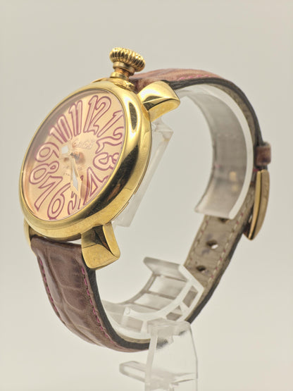 GaGa Milano 5021 Quartz Watch Gold Tone Pink Leather Strap Unisex - 259