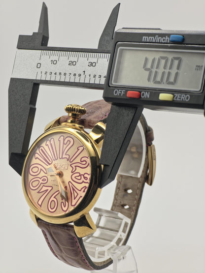 GaGa Milano 5021 Quartz Watch Gold Tone Pink Leather Strap Unisex - 259