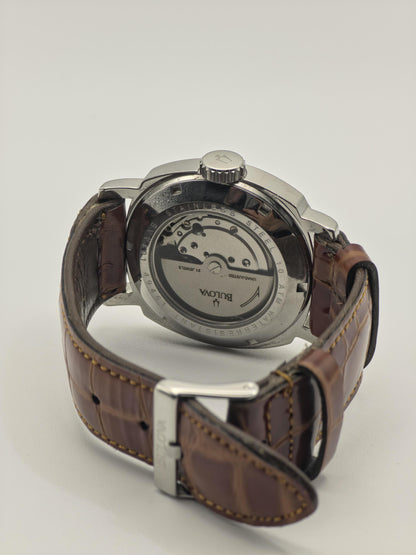 Bulova BVV401 Automatic Watch Black Dial Date 10ATM Leather Strap Men - 260