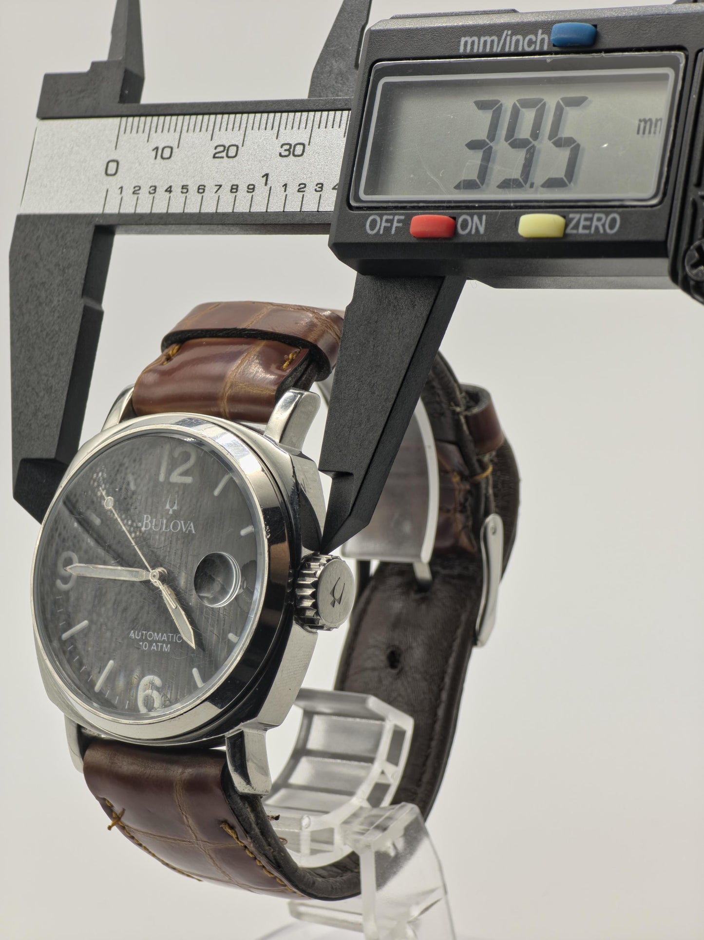 Bulova BVV401 Automatic Watch Black Dial Date 10ATM Leather Strap Men - 260