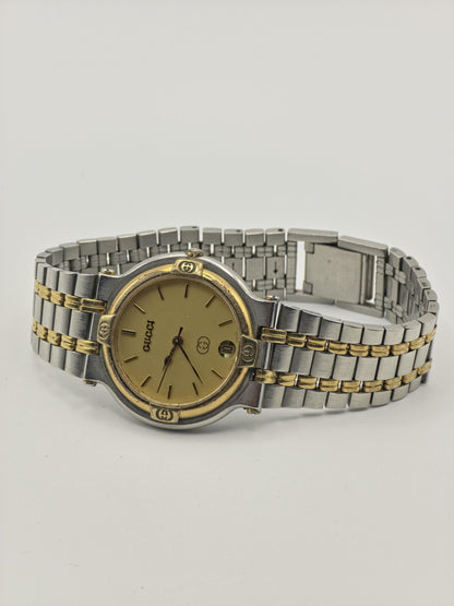 Gucci 9000M Quartz Watch Two Tone Stainless Steel Unisex Swiss Made - 261