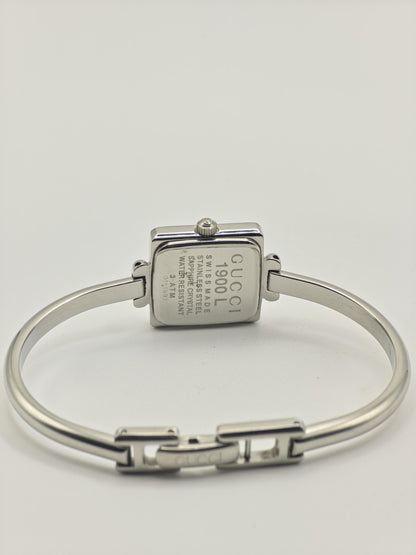 Gucci 1900L Quartz Watch Black Dial Stainless Steel Bangle Bracelet Women - 262