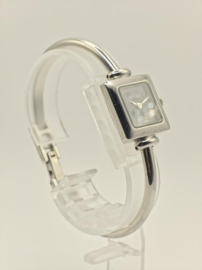 Gucci 1900L Quartz Watch Black Dial Stainless Steel Bangle Bracelet Women - 262